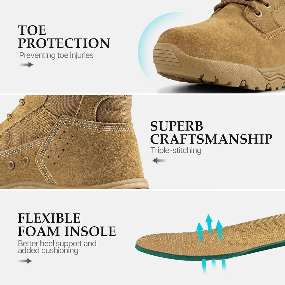 ⚡ Men Bright Light Brown Combat Suede Leather Lightweight Military Desert Boot